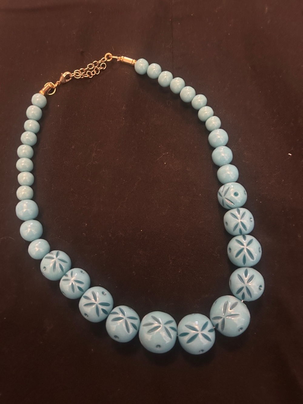 Turquoise Blue Floral Carved Bead Necklace - Women's Statement Jewelry